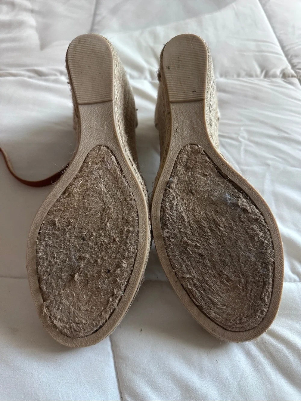 Croft & Barrow Women’s Beige Brown Linen Ankle Strap Wedge Open Toe 9M